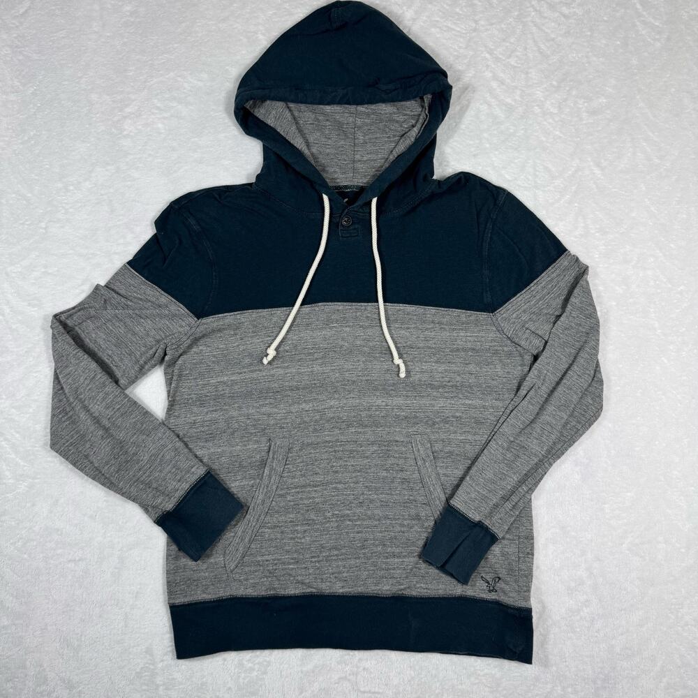 American Eagle Outfitters Classic Fit Men's S Hoodie Two Tone Pullover Blue/Gray